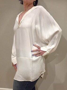 Banana Republic HiLo Split V Neck Collar Tunic Dolman Sleeves Cream XL NWT!